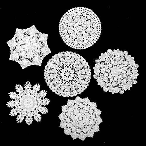 Grevosea Lot de 6 napperons ronds en dentelle pour tables, 15,2 cm, napperons ronds en crochet faits à la main pour cuisine, salle à manger, Noël, hiver,...