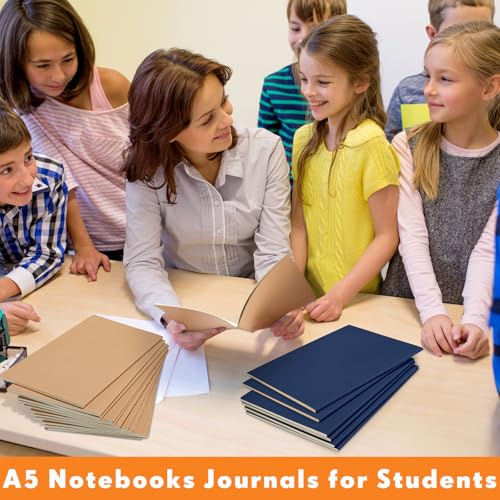 Image of Mimorou 100 Pcs A5 Journals Notebooks Bulk,Brown, Navy,Lined | Kraft Softcover Small Notebooks 5.5 Inch x 8.3 Inch Notepads with 60 Page 30 Sheet for Writing Sketch Travel Office Supplies