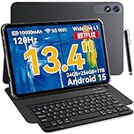 13.4 inch Large Screen Tablet with Keyboard and Pen, Android 15 Gaming Tablets 13 inch with Gemini AI, 24GB RAM+256GB ROM, 120Hz,10000mAh，Octa-Core, Stylus