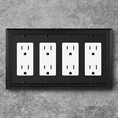 Image of Henne Bery Sunken Pearls Heavy Duty Decorative Wall Plate Switch Plate Outlet Cover (Quad Decorator, Matte Black)