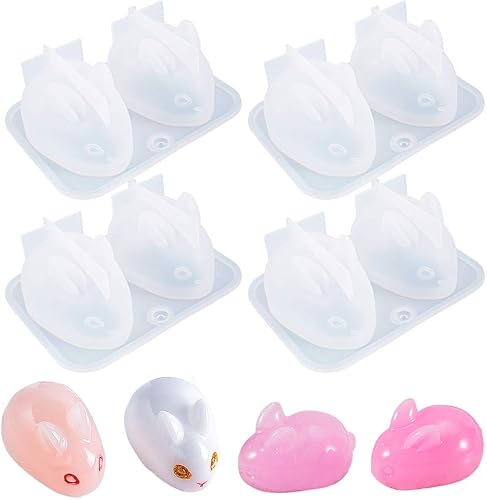 Molde de resina de silicona de conejo 3D de 4 piezas, molde para hacer yeso y velas de jabón, molde para hornear pastel de caramelo de chocolate,