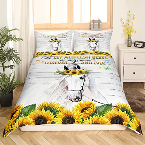 Housse de couette cheval blanc douce pour lit enfant motif botanique