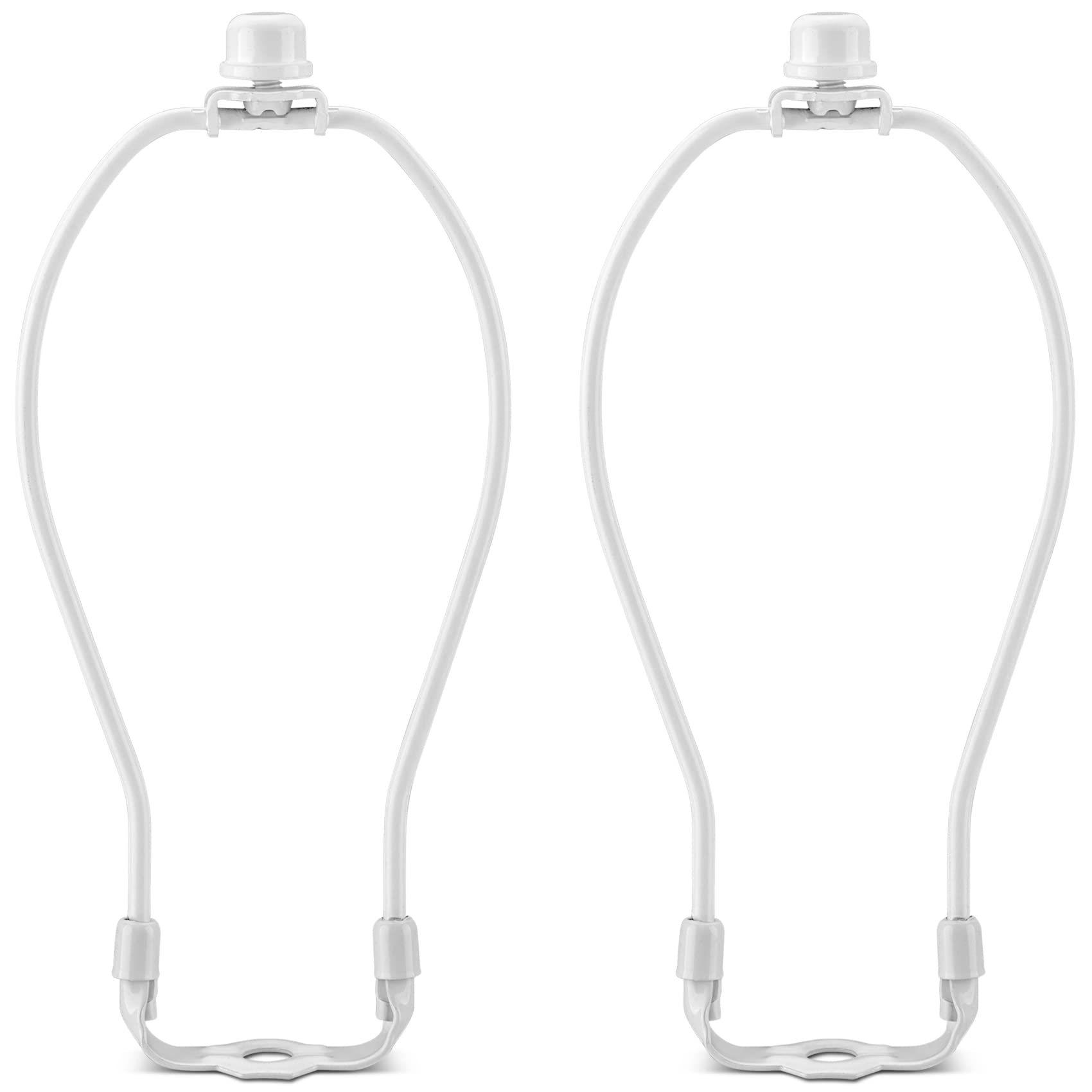 Qc 8 Inch Detachable Lamp Shade Harp Holder, 2 Set Heavy Duty Metal Lamp Shade Bracket with 3/8 Standard Saddle and Lamp Finial, White