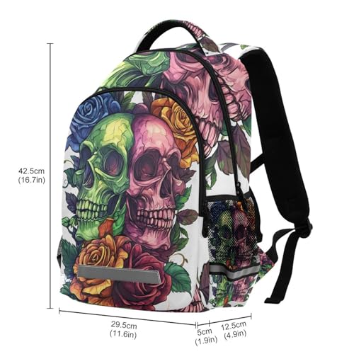 UMIRIKOKids Green Pink Skulls Roses Backpack for Boys Girls,School Elementary Bookbags with Chest Clip 202c08973