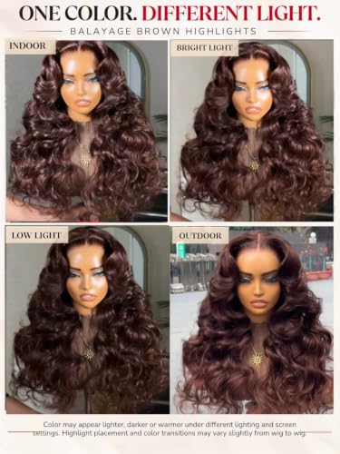 Image of Beauty Forever Pre Everything Medium Chocolate Brown Loose Wave 13x4 Lace Front Human Hair Wig Pre Plucked Pre Cut Face Framing Layers Glueless Drawstring Wear and Go Wigs 150% Density 24inch