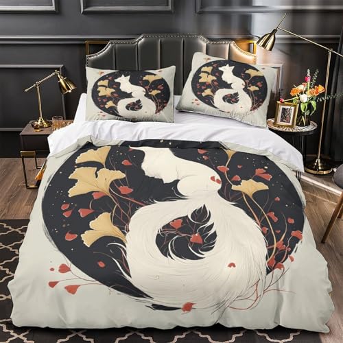 Housse de couette renard 220x240cm anti-plis avec zip pour lit double de chambre d'enfant