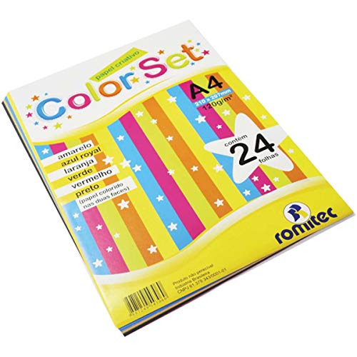 Papel Criativo A4, Romitec, Color Set, 4306R, 6 Cores Duas Faces, 120g, 24 Folhas