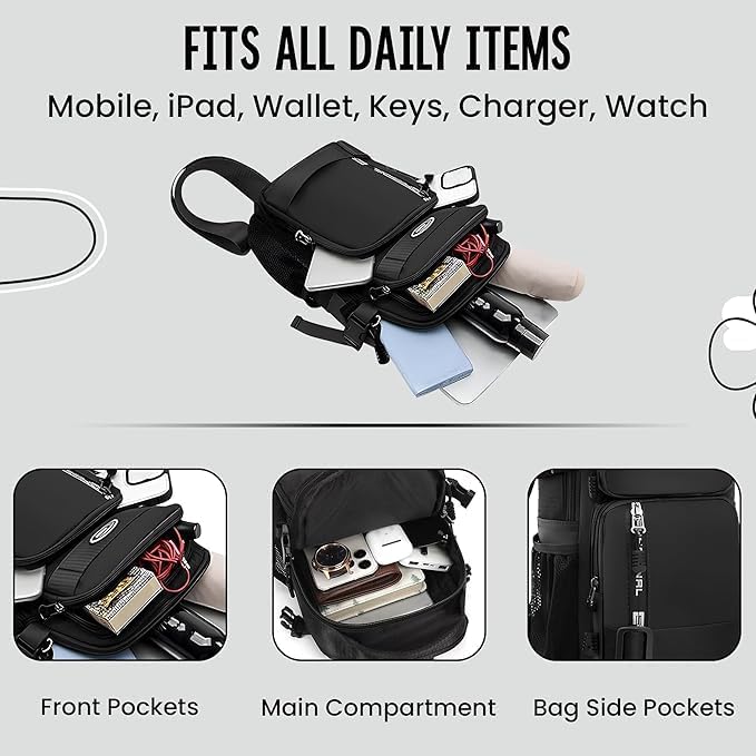 Image of Sling Bag for Men & Women- Crossbody Sling Bag for Travel, Cycling & Hiking | Waterproof Shoulder Bag with Compartment and Zipper Pockets