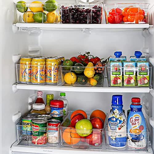 Image of Snazzy Refrigerator Organizer Bins - 8pcs Clear Plastic Bins For Fridge, Freezer, Kitchen Cabinet, Pantry Organization and Storage, BPA Free Fridge Organizer, 12.5 inch Long