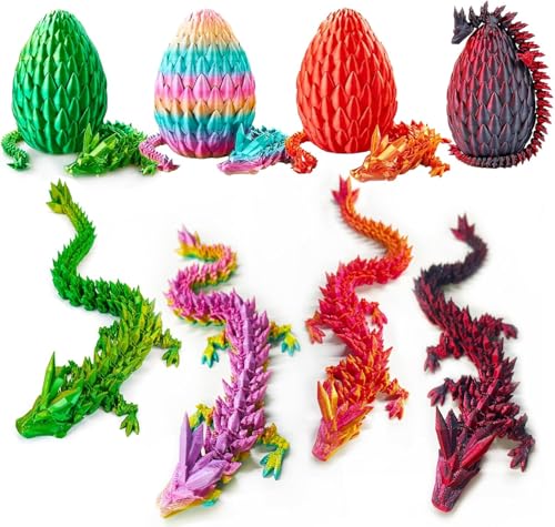 Merrwon 4er Set Miniatur 3D Drache im Ei, 3D Gedrucktes Drachenei mit Drache, Ewegliche Gelenke Kristall Drache Spielzeug–Bunte Designs für Ostergeschenk