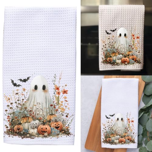 Haodream Paño de cocina de Halloween Time de algodón con acento de cocina de temporada, tela a cuadros, toalla de cocina de absorción rápida, toalla absorbente con motivo navideño - imagen 2