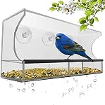 Nourrisseur pour Oiseaux, Maison pour Oiseaux de Fenêtre en Acrylique Transparent avec Plateau Amovible, Trou de Drainage et 3 Ventouses Robustes, Design Résistant aux Intempéries, Résistant aux Écureuils, Évacue l'Eau de Pluie