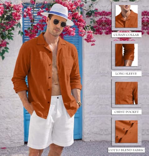 Image of Zombom Men's Cotton Blend Shirt with Full Sleeves Solid Pattern Cuban Collar Neck Line Regular Fit and Standard Length | Solid Shirt for Man Cotton | Shirts for Mans