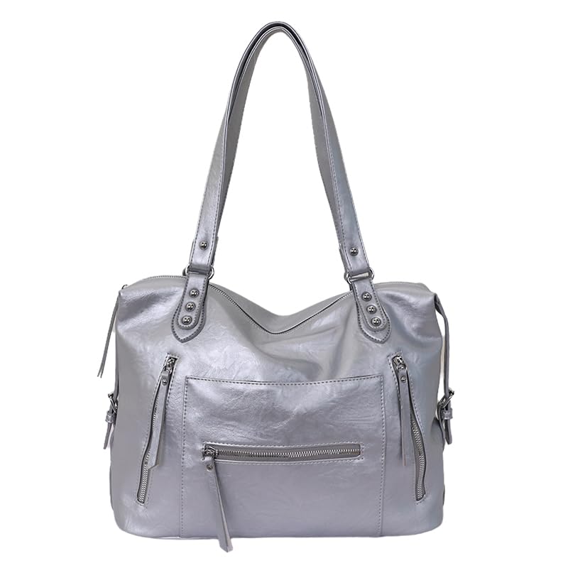 Bolso de mano vintage de gran capacidad para mujer con estilo retro de motocicleta, material duradero, plateado, 480.00x260.00x220.00mm/18.9x10.24x8.66inch, Clásico