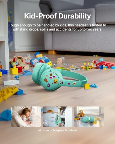 Image of Belkin SoundForm Mini - Wireless Bluetooth Headphones for Kids with 30H Battery Life, 85dB Safe Volume Limit, Built-in Microphone - Kids On-Ear Earphones for iPhone, iPad, Fire Tablet & More - Mint
