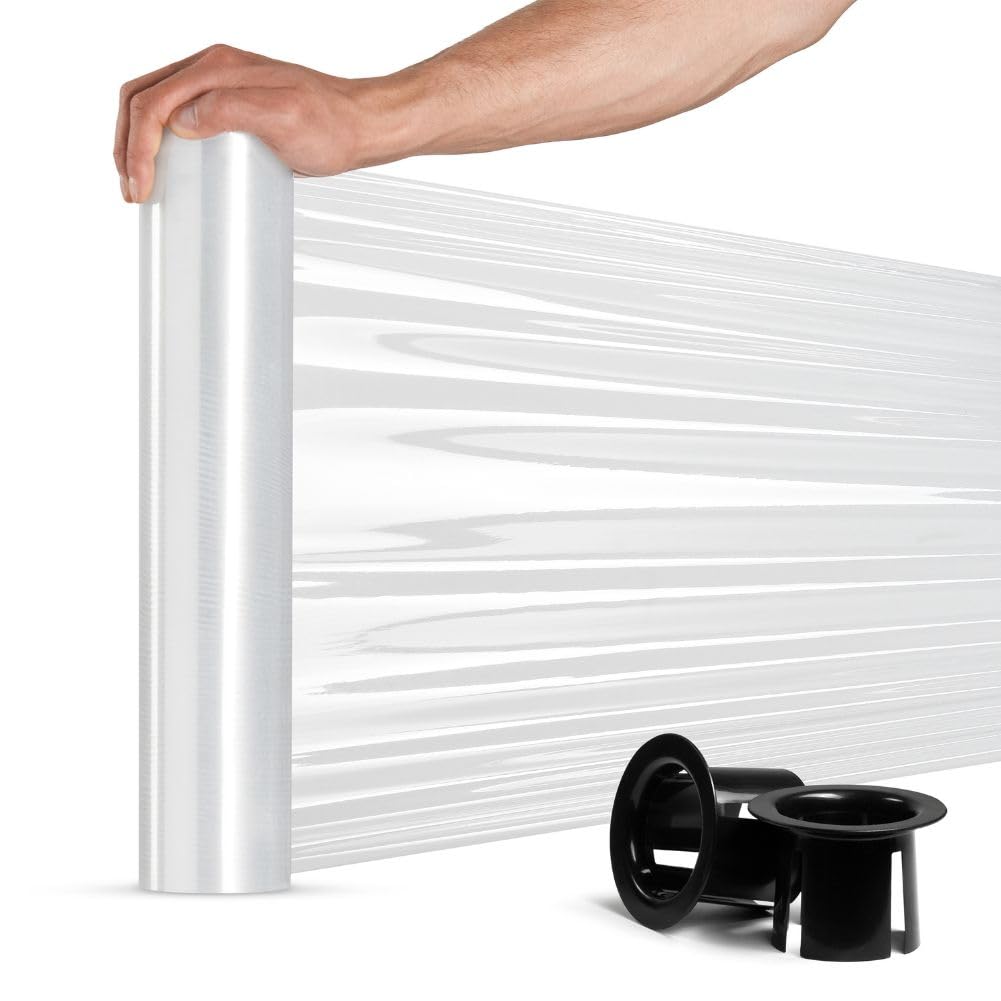 RAGO® Pellicola imballaggio 0,85 kg 2 pezzi 7,5 x 7,5 x 40 cm Film estensibile imballaggio I Pellicola imballaggio trasloco trasparente I Plastica per Imballaggio con dispenser
