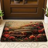 LKW-Fußmatte, Vintage, romantische Rosen, Herzen, Frühlingsrot, waschbar...