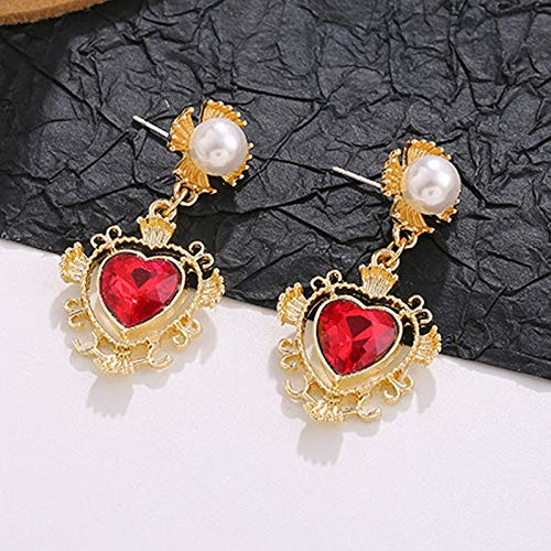 Idoxe Queen Of Hearts Necklace 925 Sterling Silver Chain January Birthstone Evie Red Heart Toy Princess Halloween Accessories Jewelry Valentine's Gift For Her (Golden-Necklace Earring) #TOP5