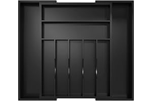 Black Utensil Organizer for Silverware Drawers, Expandable Bamboo Cutlery Tray