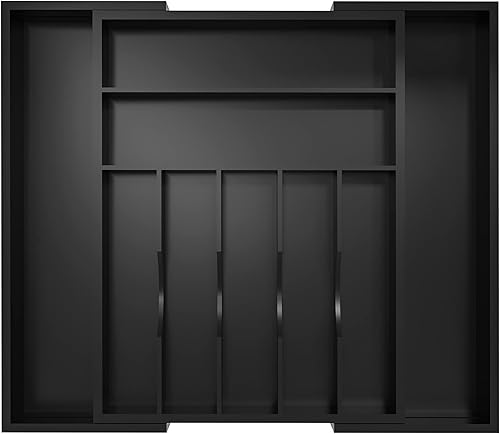Organizador de utensilios, organizador de cajones de cubiertos, bandeja de cubiertos expandible de bambú con divisores para soporte de utensilios,