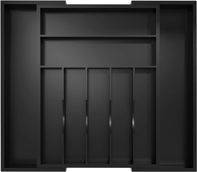 Utensil Organizer Silverware Drawer Organizer - Bamboo Expandable Cutlery Tray with Dividers for Utensil Holder Office Storage Makeup Desk Drawer Tool Organization W13.5"-19.5" x L17.5" x H2.5"(Black)