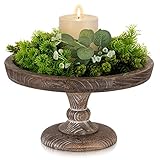 Hanobe Display Riser for Farmhouse Decor: Rustic Wooden Risers Round Decorative Pedestal Plate Stand Holder Tray for Candle, Cupcake, Plant