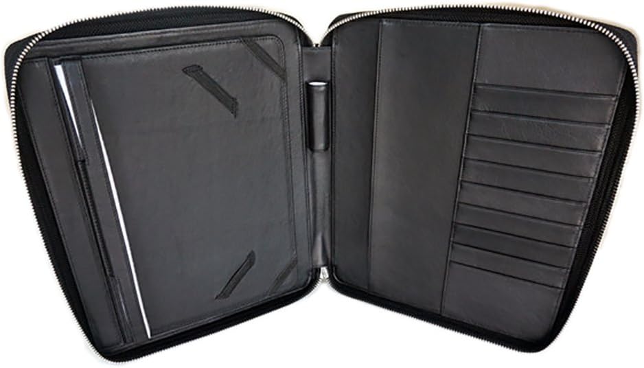 T+T Full Real Leather iPad Case with iPad Stand, Luxury Genuine Leather Padfolio, Elegant Presentation Folder, Leather Business Case with Pen Loop, Card & ID Slots (Black)