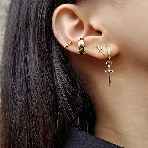 Dagger Hoop Cuff Earrings S925 Sterling Silver Cubic Zirconia Hypoallergenic Cartilage Earrings Huggie Ear Piercing Sword Small Dangle Drop for Women Bff Stylish Jewelry3