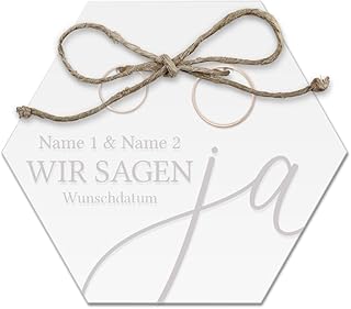 Acrylglas Ringkissen personalisiert zur Hochzeit Standesamt mit Lasergravur mit individuellen Namen und Datum klein und modern - Wir sagen Ja