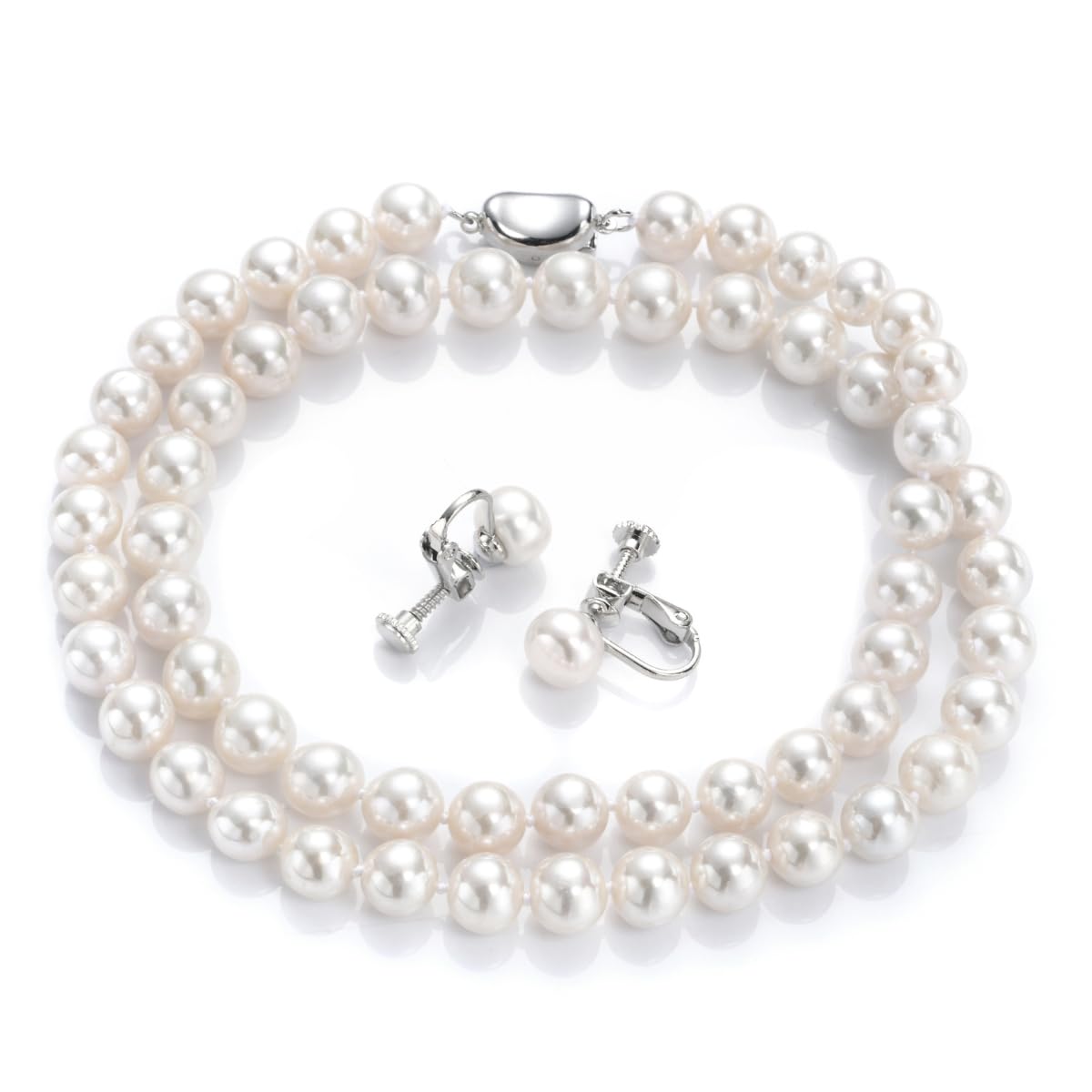 通販ニマルイチ 本真珠ネックレス＆イヤリングセット 8mm