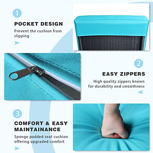 Outdoor Chaise Lounge Set, 2 Piece Patio Lounge Chair Wicker Adjustable Reclining Chair For Pool With Removable Cushion, Blue #TOP3