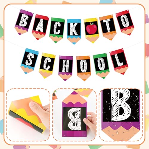 Image of Back to School Banner Welcome Back to School Banner Apples Pencil Garland Photo Backdrop Decor First Day of School Sign for Student Teacher Classroom Kindergarten Preschool Party Decorations