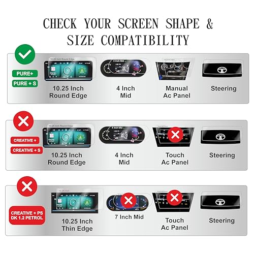 Image of OHAYO 4 Pack Screen Protector for Tata Nexon 2025 Facelift & 2026 | 10.25 inch Infotainment + 4 inch MID + AC Panel + Steering Cluster | HD Clear, 9H Hardness, Military Strength, Scratch Resistant, Bubble Free, Not Tempered Glass | Fits Pure+ / Pure Plus S / Smart+ S CNG