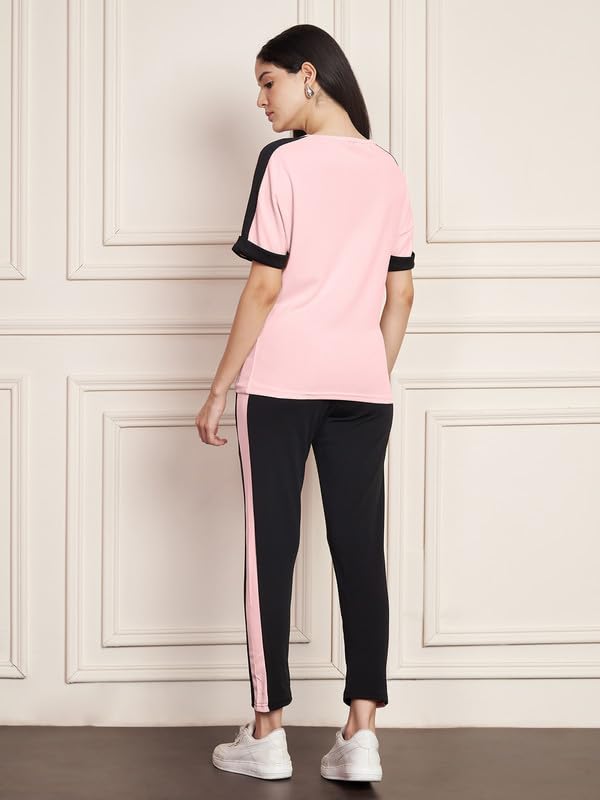 Image of DTR FASHION Polyester Blend Black Color Shoulder Stripes Tracksuit | Night Wear Suit For Women