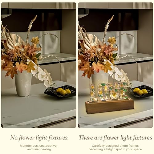 Image of Floral Letter LED Night Light: Resin Dried FlowerLetters Lamp with USB - Handmade Pressed Flower Nightlight Unique Customized Gift for Home Decoration (TP-White Flower, 1)