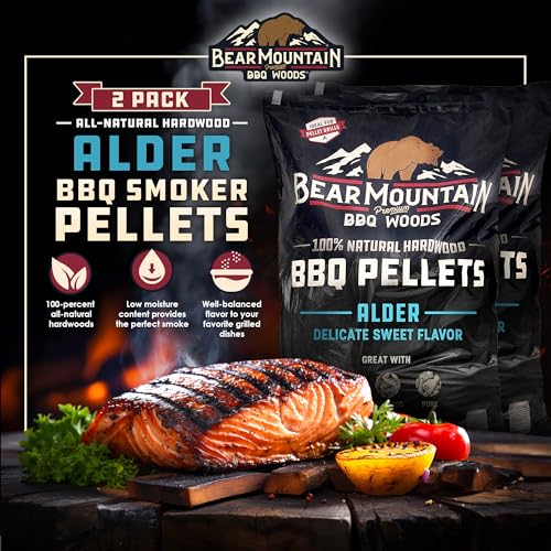 Bear Mountain Premium BBQ Woods All Natural Hardwood Pellets, Alder Wood 20 Pound Bag, Ideal for Pellet Smokers, Smoky Wood Fired Flavor (2 Pack)