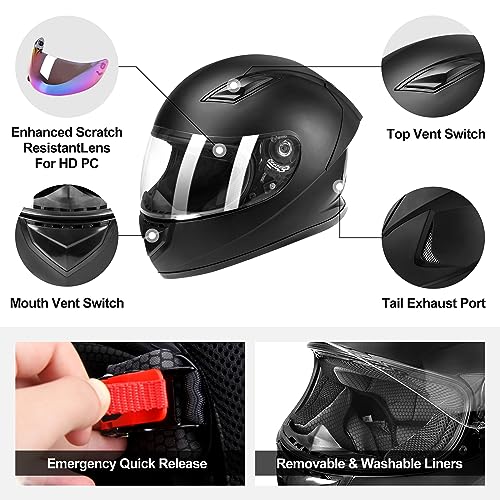 Jagasol JS-QK-111S-MB-L Dot Lightweight Full Face Motorcycle Street Bike Helmets thumb #2