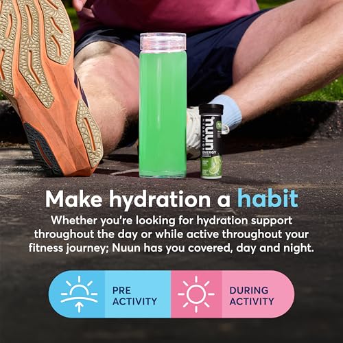 Image of Nuun Energy Caffeine + B Vitamins, Electrolyte Hydration Tablets with Caffeine from Green Tea Extract, Magnesium & 4 Other Electrolytes, Gluten Free, Vegan, Fresh Lime, 8 Pack (80 Servings Total)