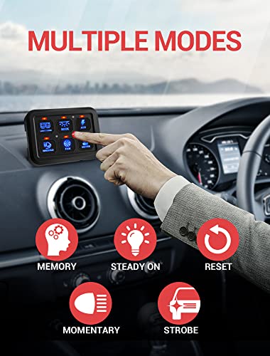 Mnj Motor 6 Gang Switch Panel Kit Automatic Dimmable - Multiple Modes On/Off Switch Touch Screen Circuit Control Box Relay System With Fuse Label Stickers For Truck Atv Utv Boat #TOP2