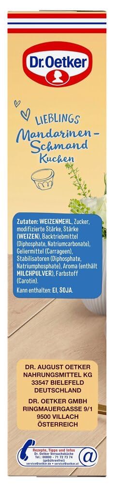Dr. Oetker Mandarinen-Schmand Kuchen, 6er Pack Kuchen-Backmischung für fruchtig-frischen Geschmack, Kuchenmischung für einfache Zubereitung & gelingsicheres Backen, 6 x 460 g