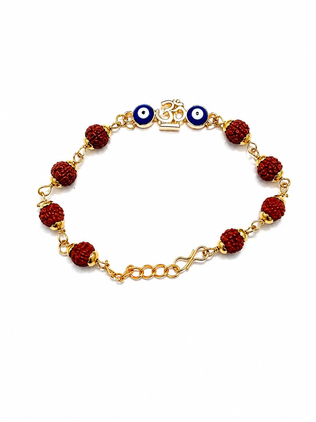 Om Evil Eye Rudraksha Bracelet Rakhi with Gold-Tone Chain-image-32