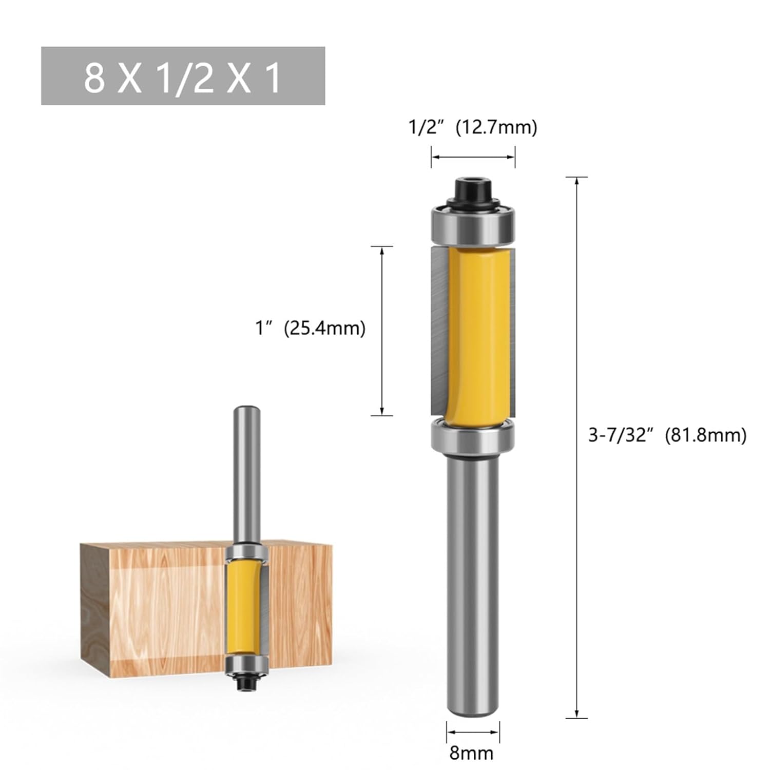 1pcs 8mm Shank Double Bearing Straight 1 inch Trim Router Bit Trimming Knife Milling Cutter Carbide Flush Woodworking