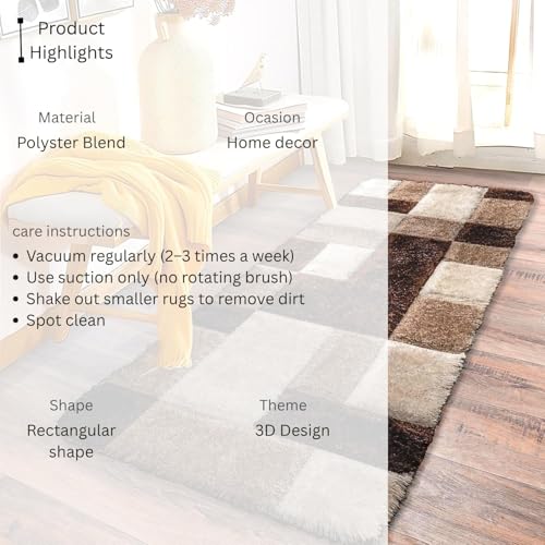 Image of 2x6 feet Soft Runner Rug for Living Room and Bedroom, Modern Indoor Floor Carpet with Non-Slip Backing, Comfortable Decorative Home Decor Rug, Easy Clean & Durable- (3D Coffee B, Rectangular)