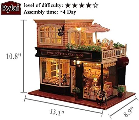 Architecture Model Building Kits with Furniture LED Music Box Miniature Wooden Dollhouse Romantic Cafe Series 3D Puzzle Challenge