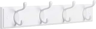 SONGMICS ULHR23WT Wall-Mounted Coat Rack with 4 Dual Metal Hooks - Sturdy MDF Storage for Coats, Bags, Keys in Entryway, White