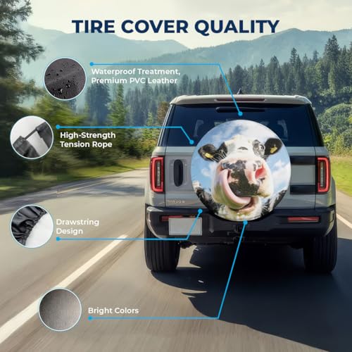 Image of GENANY Dairy Cow Father's Day PVC Spare Tire Cover for RV Trailer, Waterproof, No Camera Hole, Size 17 Fits 31-33 Inch