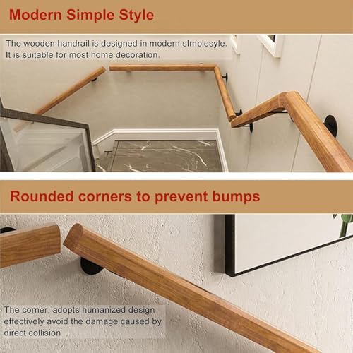 Barandilla duradera de madera maciza para escaleras con diseño de una pieza 3