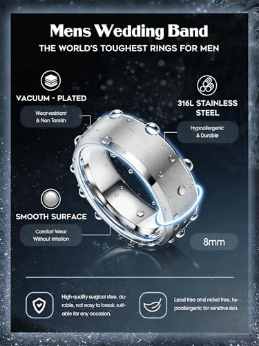 Besteel Mens Wedding Band Stainless Steel Rings for Men Women Gold Black Silver Cool Simple Promise Engagement Ring Set Jewelry Gift Comfort Fit 6-14 8MM Anillos Para Hombre 3 Pcs - Image 3