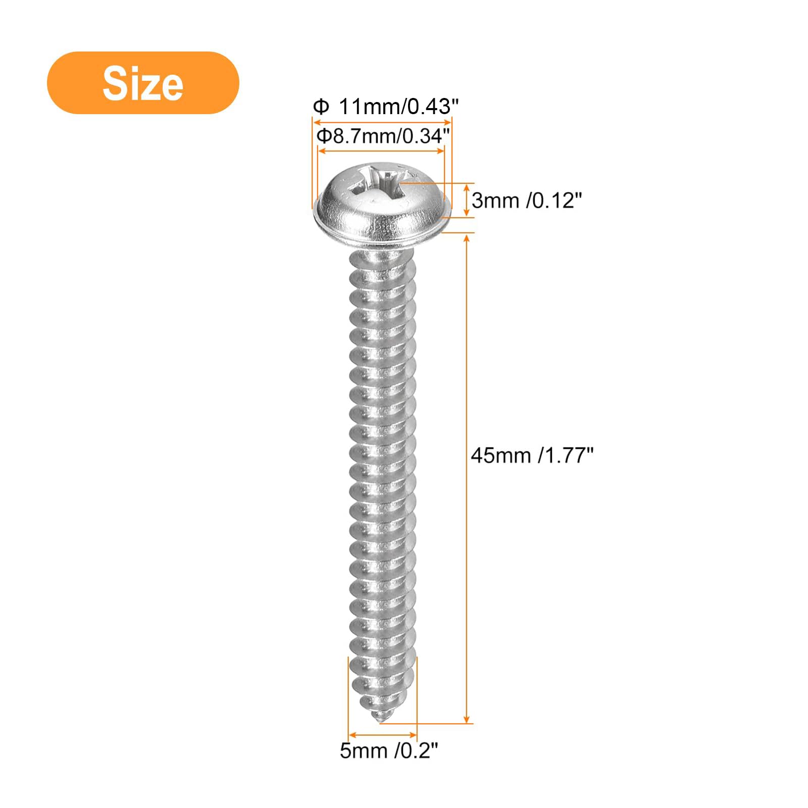 TA-VIGOR 50Pcs Self Tapping Screws with Washer, M5*45 * 11mm Phillips Pan Head Screw, Round Head Tapping Screws - Image 2
