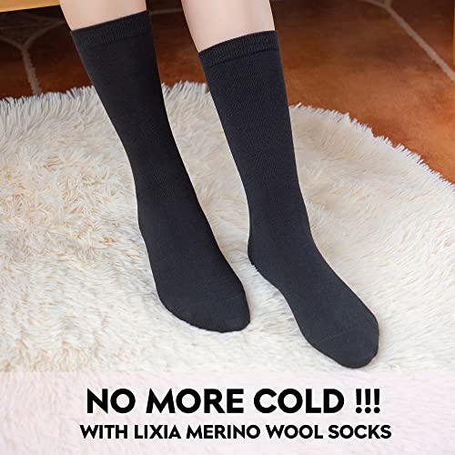 Lixia Women's Thin Merino Wool Socks, Multi Colors Soft Dress Socks,Warm Breathable Crew Casual Socks(3 Pairs - Black) #TOP5
